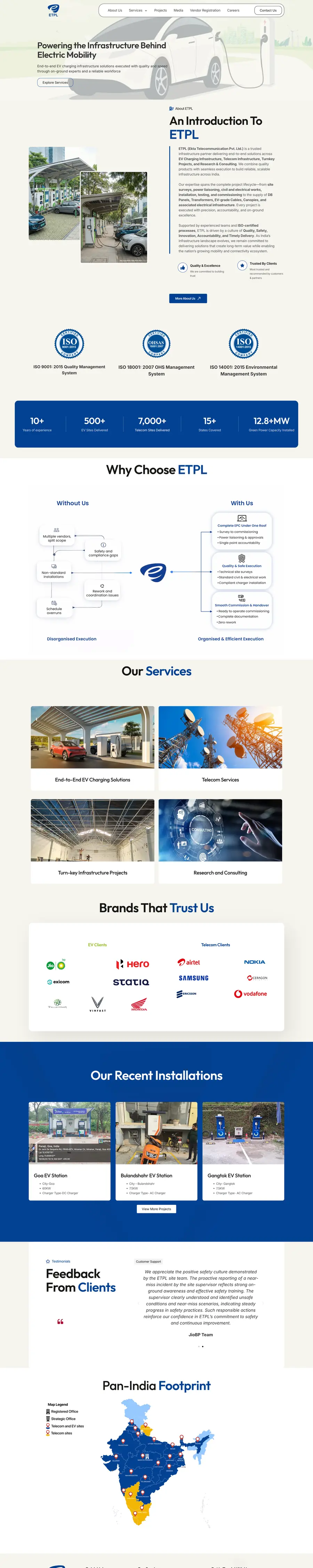 Full-page screenshot of the ETPL infrastructure website