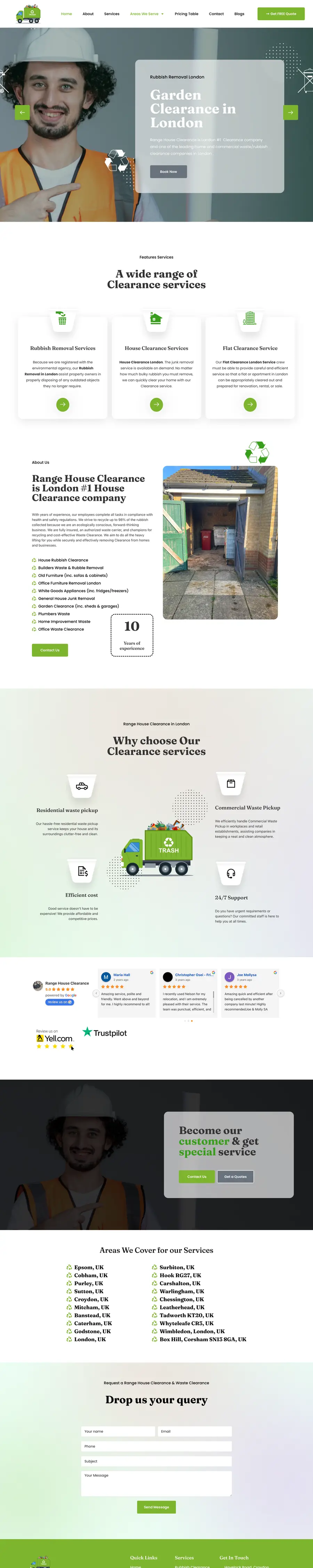 Full-page screenshot of the Range House Clearance website