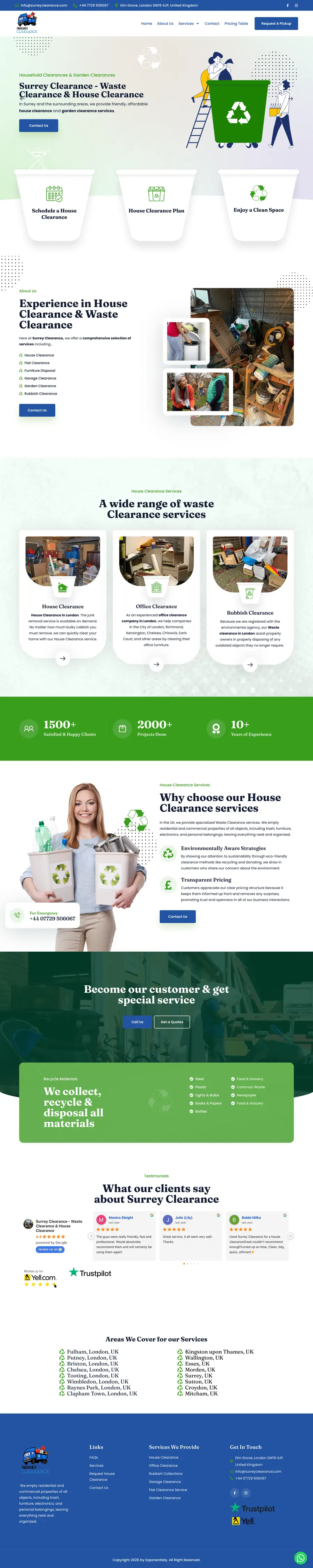 Full-page screenshot of the Surrey Clearance website